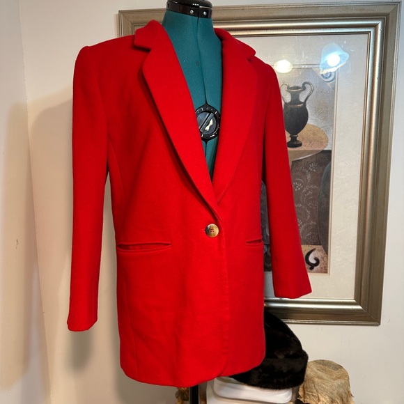 Wool And Cashmere Red Lined Pockets Blazer Jacket Size Medium - Picture 3 of 11